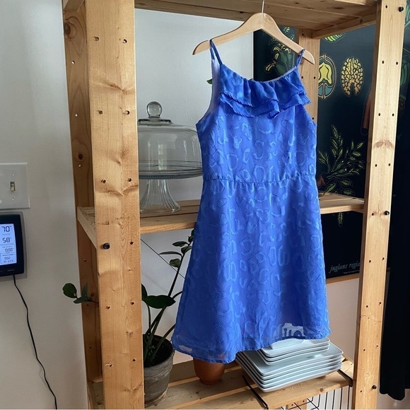 Florence Eiseman Periwinkle Purple Animal Print Appliqué Ruffle Chiffon Dress - Picture 6 of 15